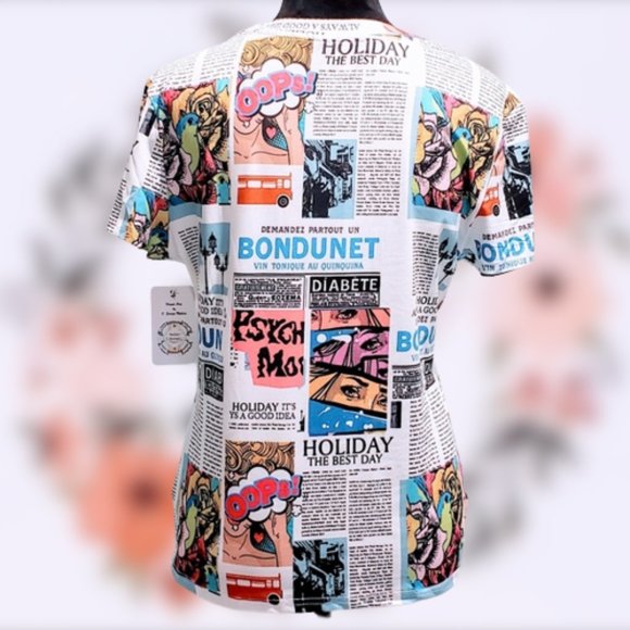 ⭐️Host Pick⭐️New Pop French Newspaper print fitted T-shirt Sizes M, L, XL - Picture 4 of 10